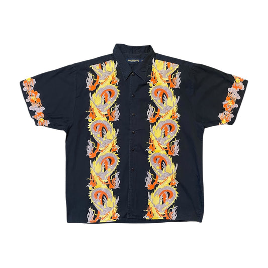 Dragon Print Black Button Up Shirt