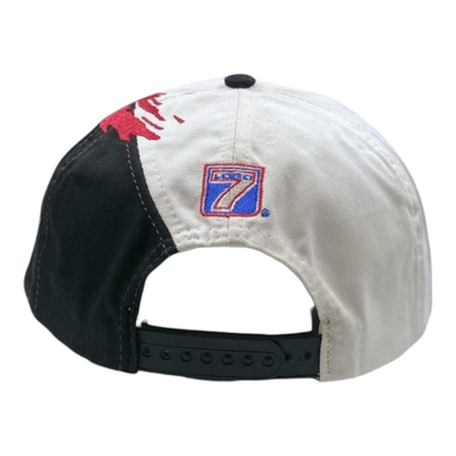 Back view of a Digg It Thrift & Vintage 90s Chicago Bulls wool snapback cap with black and white panels
