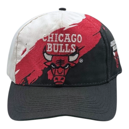 Digg It Thrift & Vintage 90s Chicago Bulls wool snapback cap with black, white, and red splash graphic design