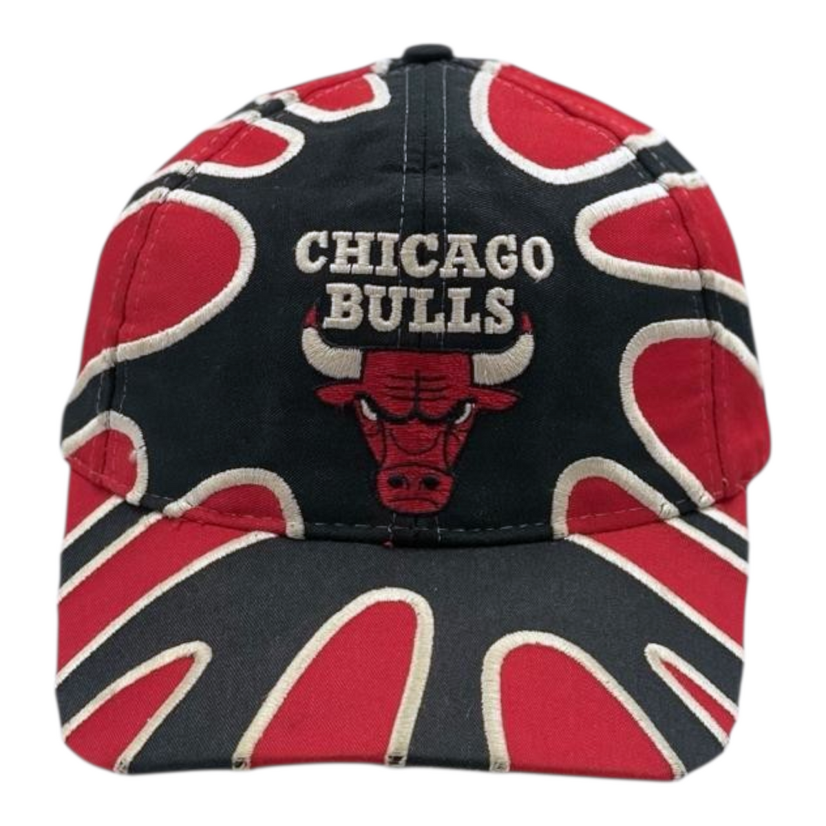 Digg It Thrift & Vintage 90s Chicago Bulls youth cap with black and red graphic pattern and embroidered team logo