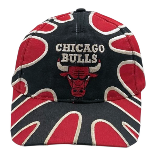 Digg It Thrift & Vintage 90s Chicago Bulls youth cap with black and red graphic pattern and embroidered team logo