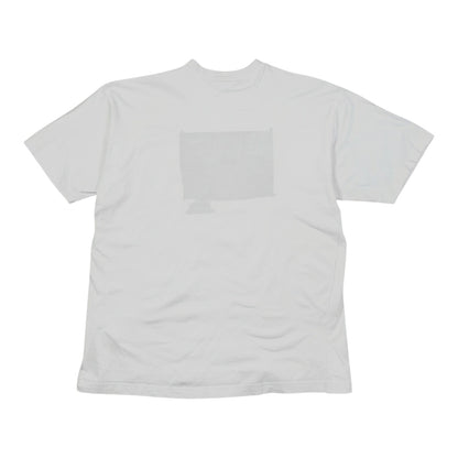 Digg It Thrift & Vintage white 90s Adidas t-shirt with a faded hand-drawn Trefoil logo on the back