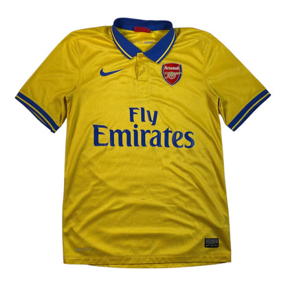 Digg It Thrift & Vintage 2013-2014 Arsenal away football shirt in yellow with blue collar and Fly Emirates logo
