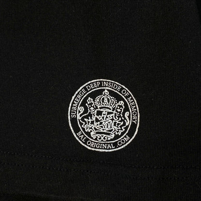 Digg It Thrift & Vintage black Stüssy x BAL Original t-shirt featuring a white circular graphic logo print