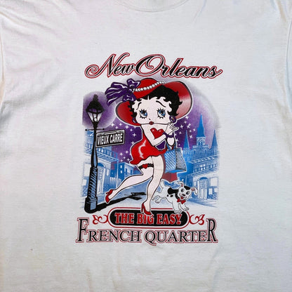 Digg It Thrift & Vintage white t-shirt featuring a Betty Boop New Orleans French Quarter graphic print