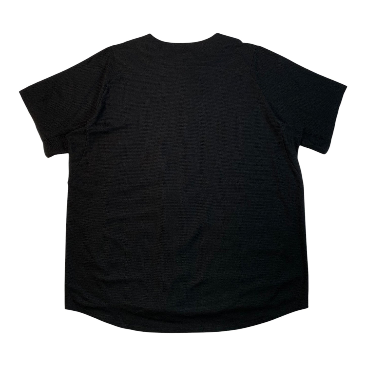Back view of a plain black New Era x Muerte Hustle Daily Angel baseball jersey from Digg It Thrift & Vintage