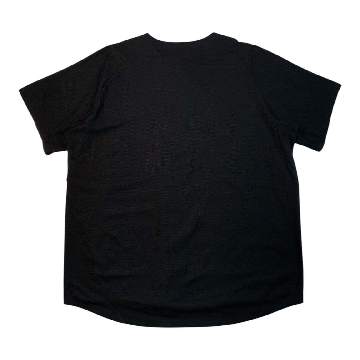 Back view of a plain black New Era x Muerte Hustle Daily Angel baseball jersey from Digg It Thrift & Vintage