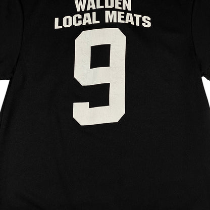 Digg It Thrift & Vintage black Majestic Cool Base baseball jersey with white Walden Local Meats number 9 back print