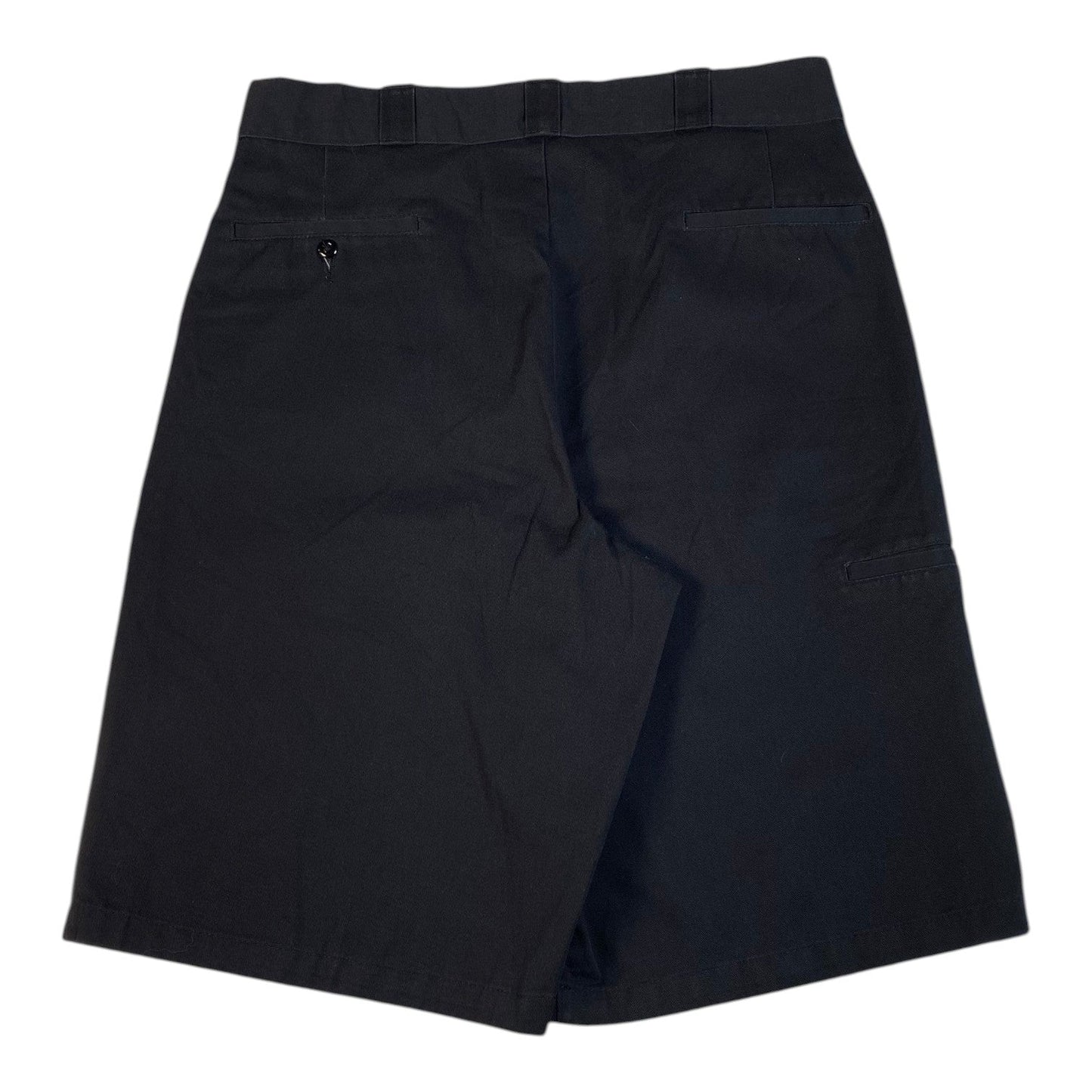 Back view of Digg It Thrift & Vintage black Dickies loose fit shorts with buttoned rear pocket