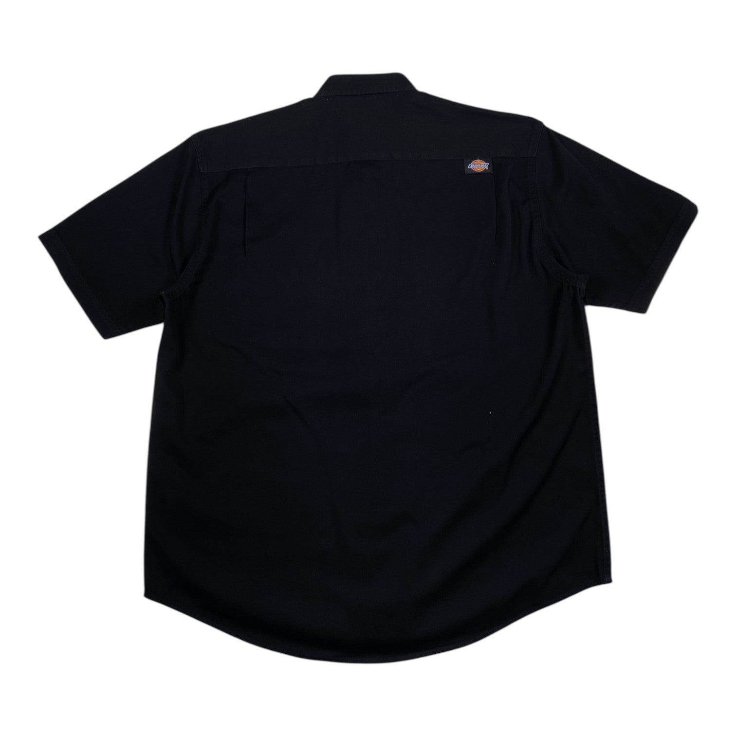 Back view of a black Dickies short sleeve work shirt from Digg It Thrift & Vintage, size large.