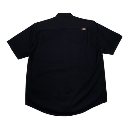 Back view of a black Dickies short sleeve work shirt from Digg It Thrift & Vintage, size large.