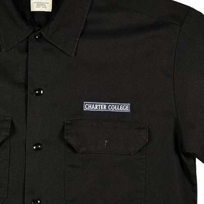 Digg It Thrift & Vintage black Dickies short sleeve work shirt with Charter College embroidered patch