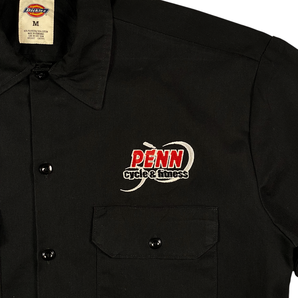 Digg It Thrift & Vintage black Dickies short sleeve work shirt with Penn Cycle & Fitness embroidered logo