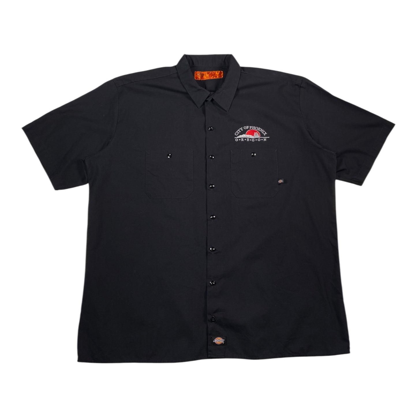 Digg It Thrift & Vintage black Dickies short sleeve work shirt with City of Phoenix Oregon embroidery in size 2XL