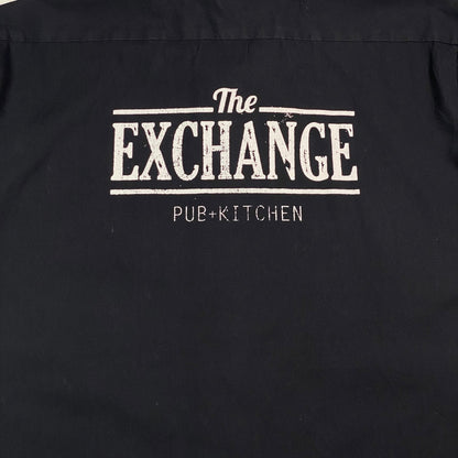 Digg It Thrift & Vintage black Dickies work shirt featuring The Exchange Pub + Kitchen white back graphic print