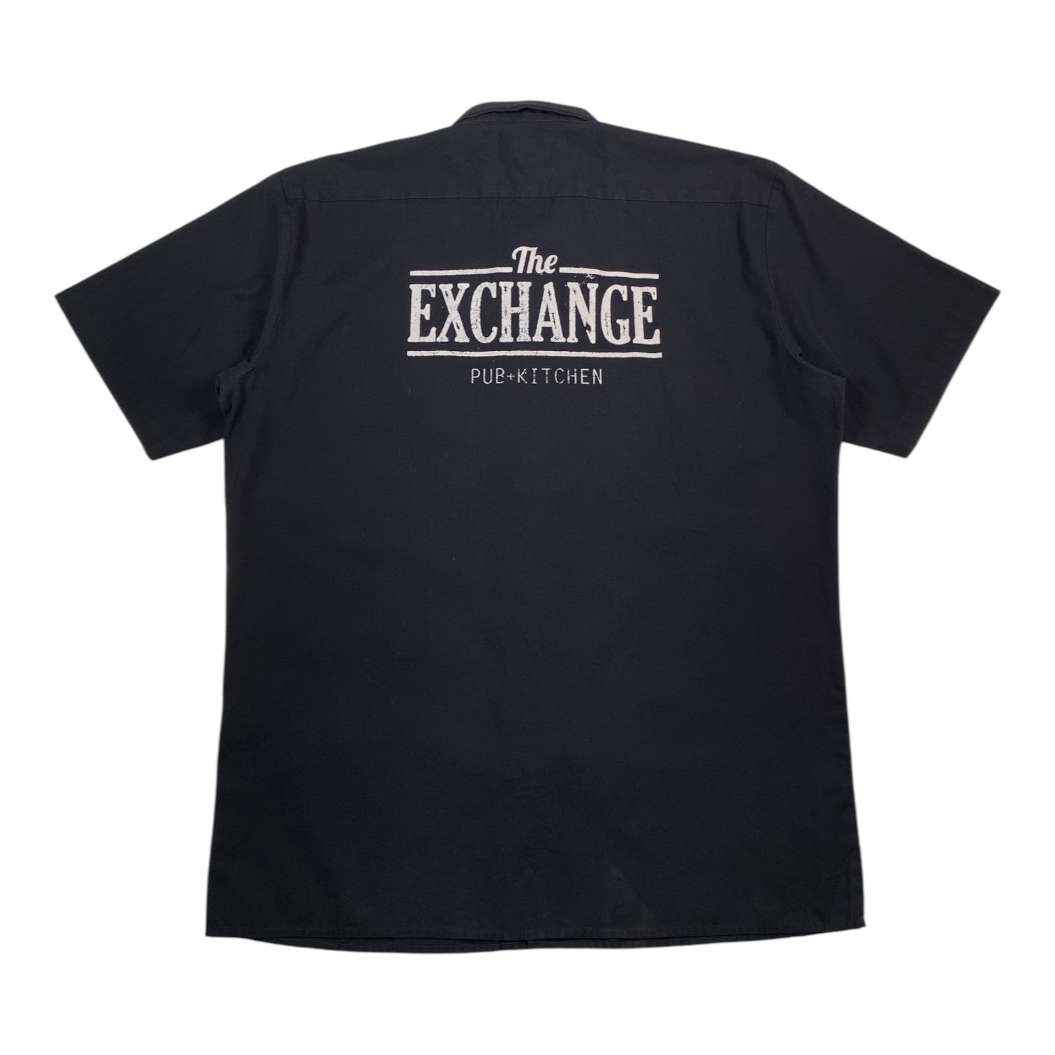 Digg It Thrift & Vintage black Dickies work shirt with The Exchange Pub + Kitchen back graphic print