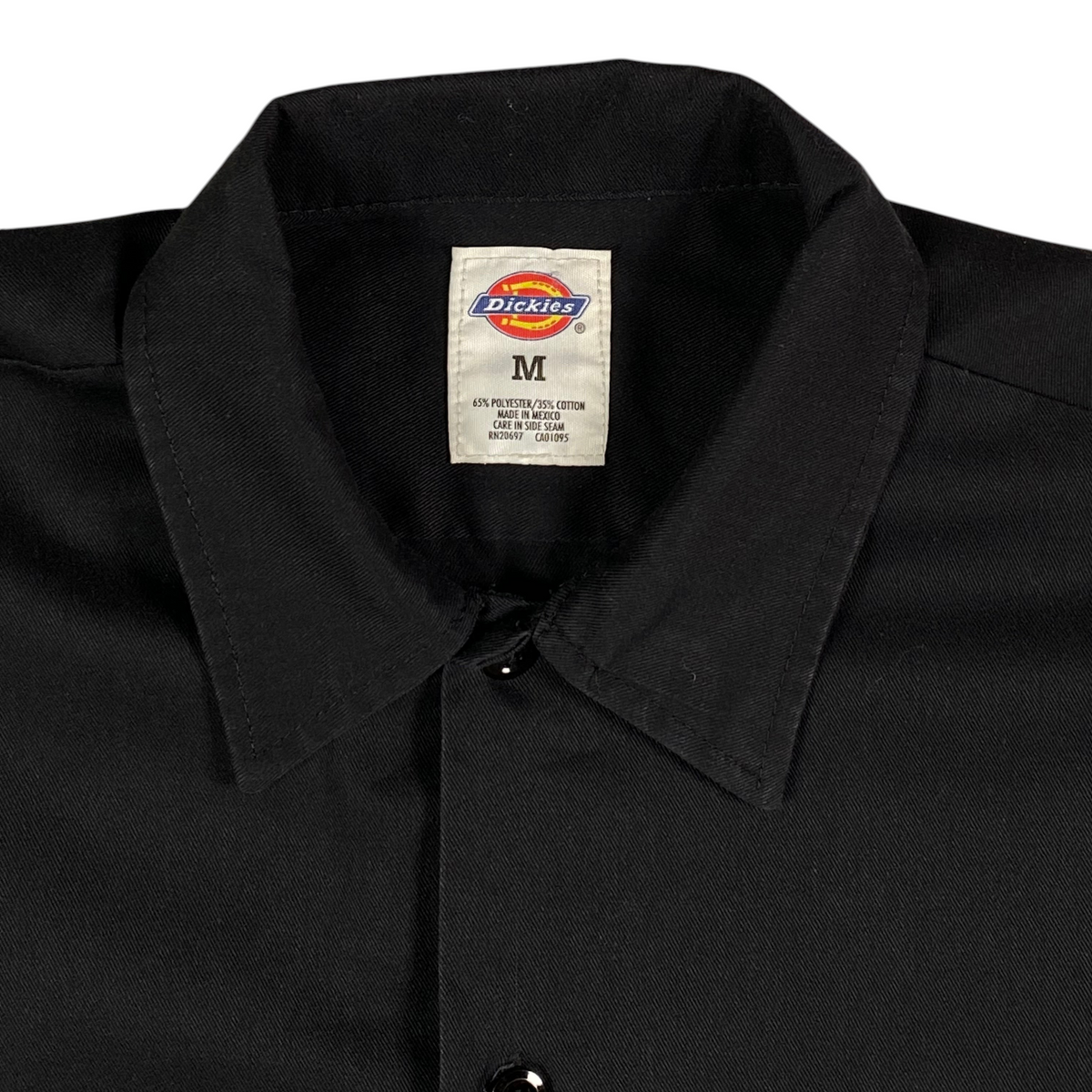 Digg It Thrift & Vintage black Dickies short sleeve work shirt with size medium label and polyester cotton blend