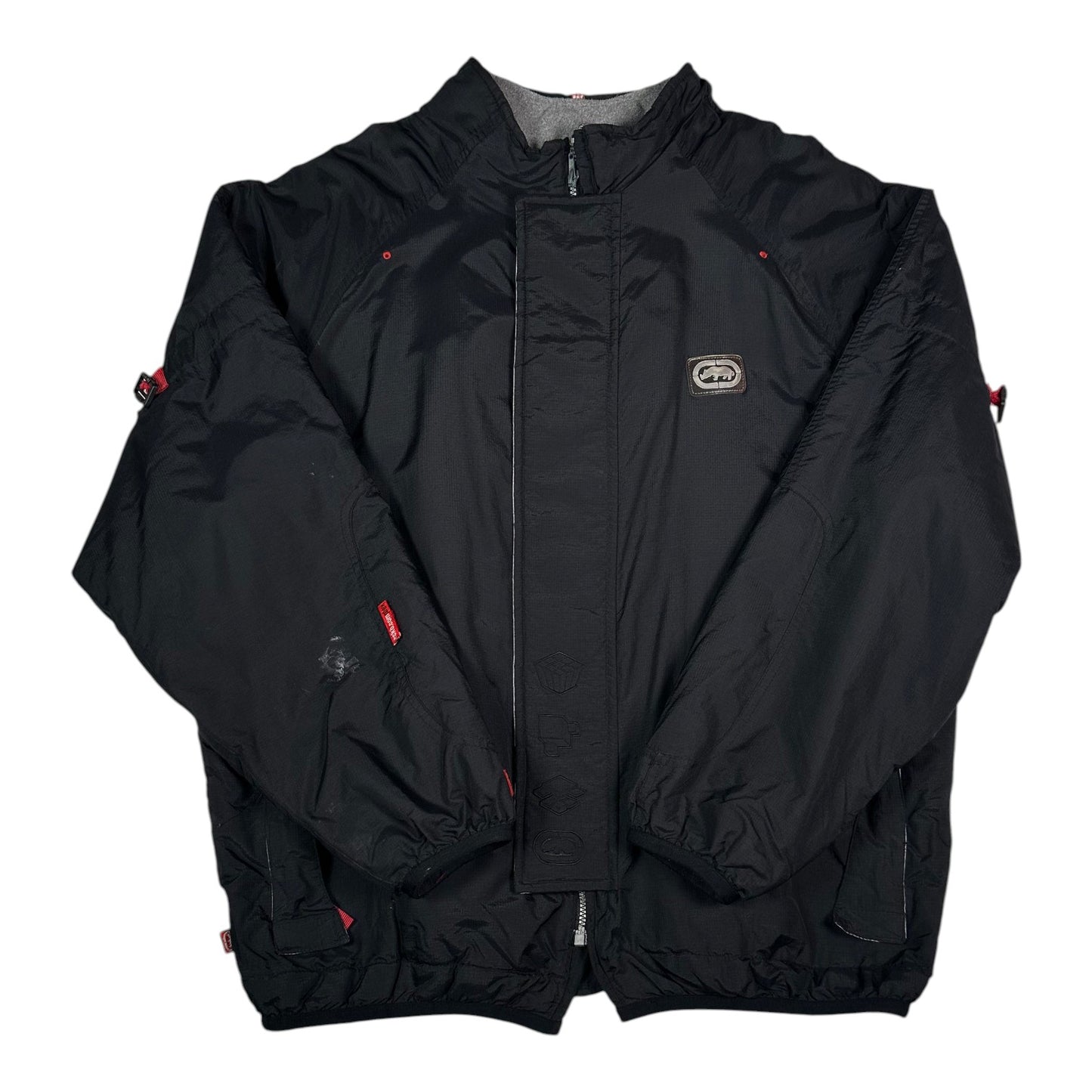 Digg It Thrift & Vintage black Ecko Unltd. fleece-lined winter jacket with red accents and zip-up front