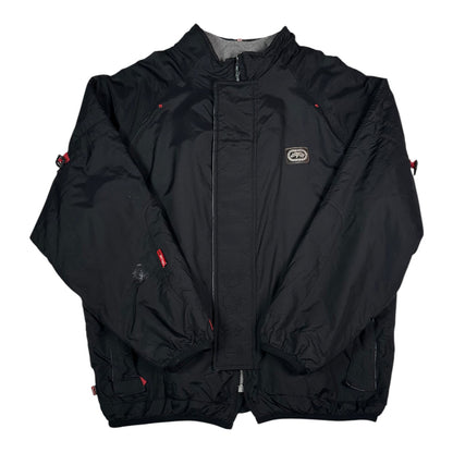Digg It Thrift & Vintage black Ecko Unltd. fleece-lined winter jacket with red accents and zip-up front