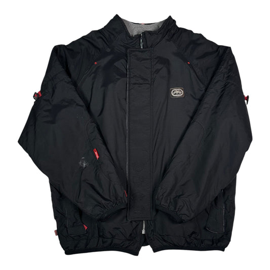 Digg It Thrift & Vintage black Ecko Unltd. fleece-lined winter jacket with red accents and zip-up front