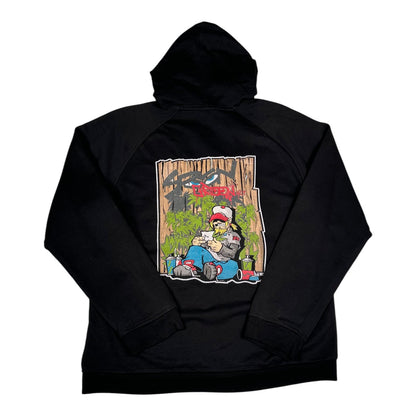 Digg It Thrift & Vintage black pullover hoodie featuring a green graffiti art character print on the back