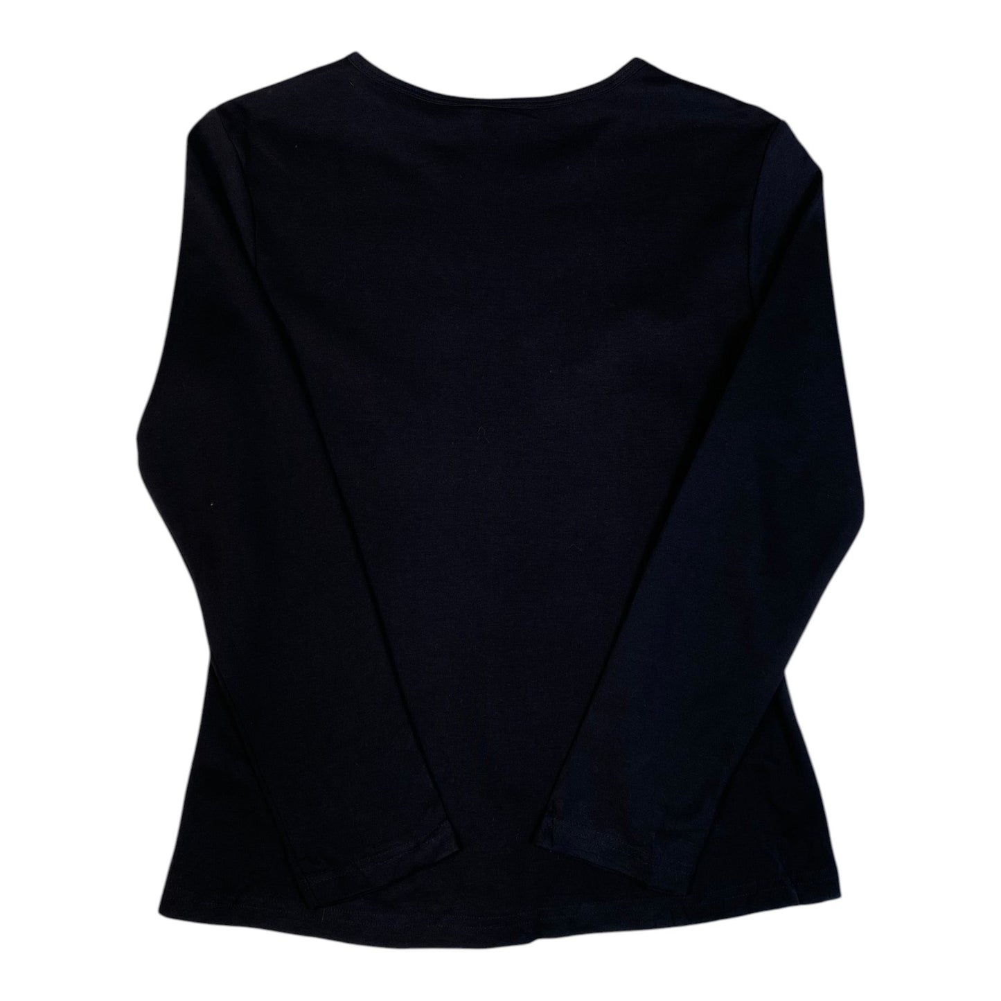 Digg It Thrift & Vintage black long sleeve top with a simple round neckline, viewed from the back.