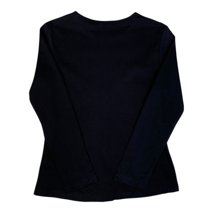 Digg It Thrift & Vintage black long sleeve top with a simple round neckline, viewed from the back.