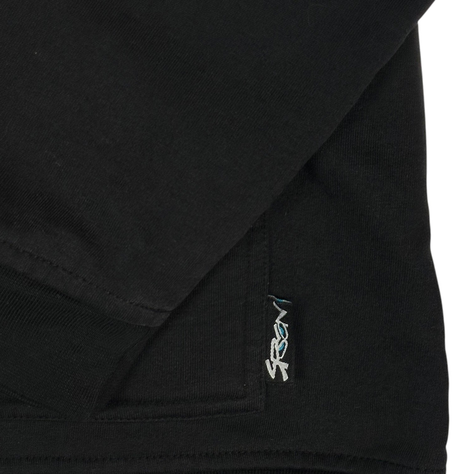 Digg It Thrift & Vintage black pullover hoodie featuring a small SRCN green graffiti character logo tag
