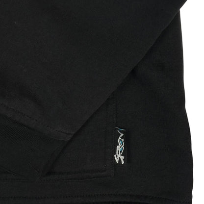 Digg It Thrift & Vintage black pullover hoodie featuring a small SRCN green graffiti character logo tag