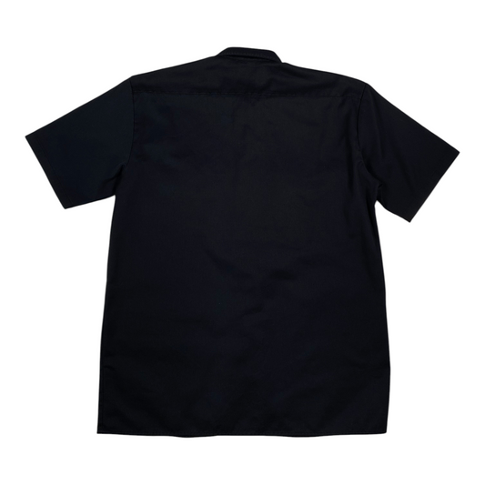 Back view of a solid black Dickies Charter College short sleeve work shirt from Digg It Thrift & Vintage