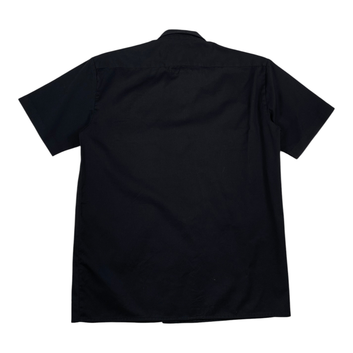 Back view of a black short sleeve work shirt from the Digg It Thrift & Vintage Dickies x Penn Cycle & Fitness collab.