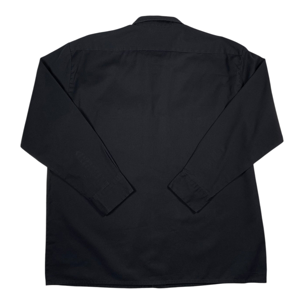 Back view of a solid black Dickies long sleeve work shirt from Digg It Thrift & Vintage in size XL.