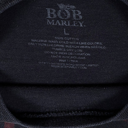 Digg It Thrift & Vintage black Bob Marley music t-shirt interior neck label with size large and care instructions