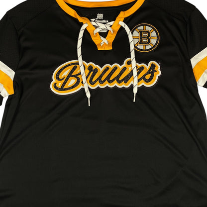 Digg It Thrift & Vintage Boston Bruins NHL lace-up jersey in black, yellow, and white, size medium.
