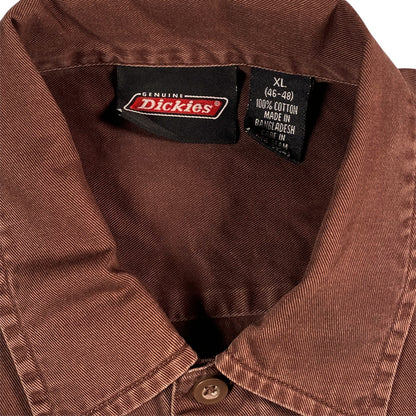Digg It Thrift & Vintage dark brown Dickies short-sleeve work shirt with XL size tag and cotton fabric detail