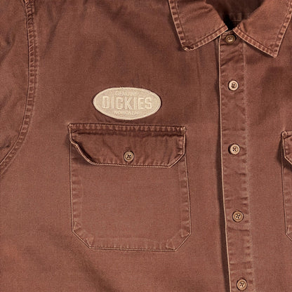 Digg It Thrift & Vintage dark brown Dickies short-sleeve work shirt with a chest pocket and embroidered logo patch