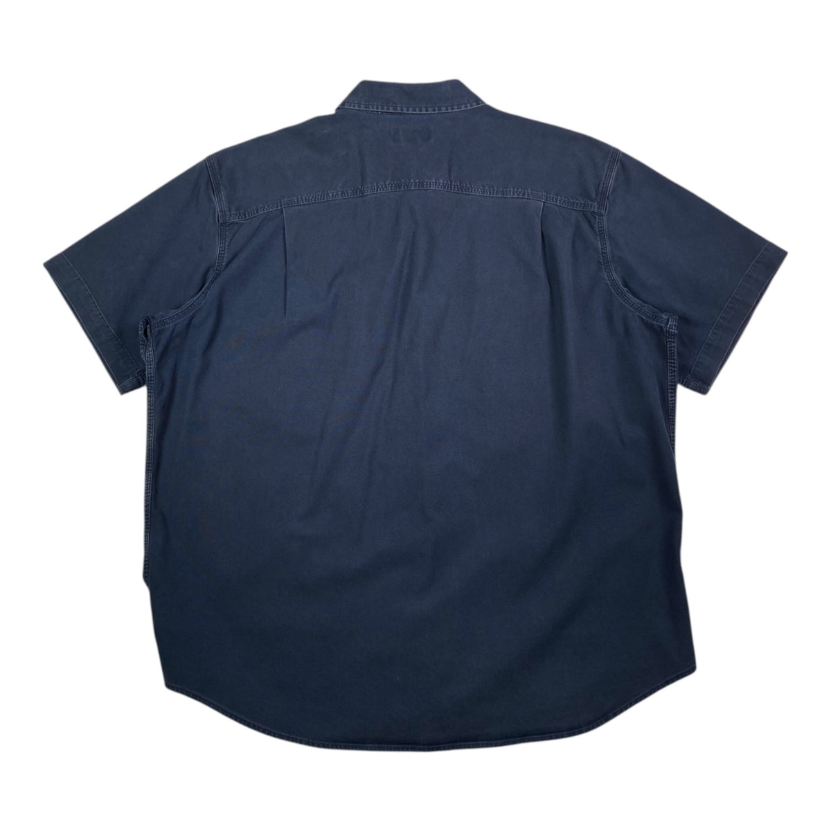 Back view of a blue Carhartt short sleeve work shirt from Digg It Thrift & Vintage, size 2XL fitting like an XL.