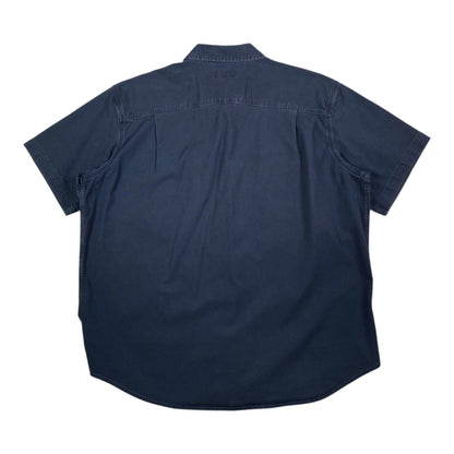 Back view of a blue Carhartt short sleeve work shirt from Digg It Thrift & Vintage, size 2XL fitting like an XL.