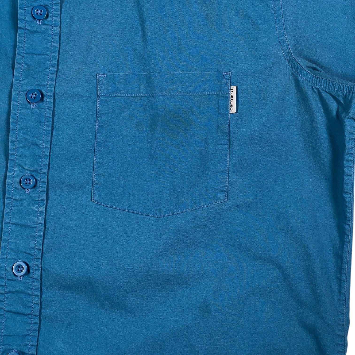 Digg It Thrift & Vintage royal blue Carhartt short sleeve work shirt with chest pocket and button front closure