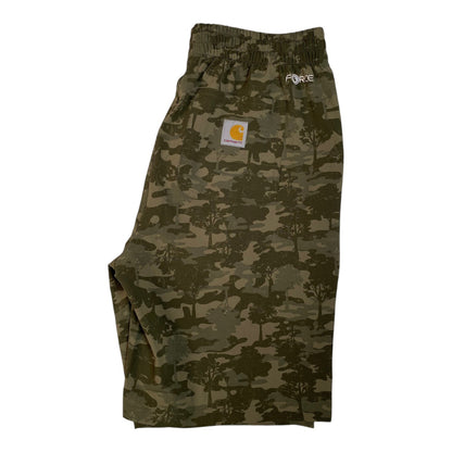 Digg It Thrift & Vintage Carhartt Force camo ripstop stretch shorts in green with back pocket logo patch