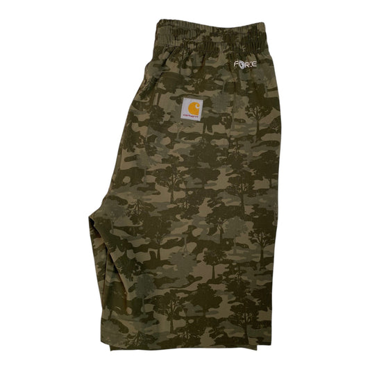 Digg It Thrift & Vintage Carhartt Force camo ripstop stretch shorts in green with back pocket logo patch