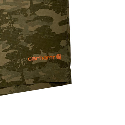 Digg It Thrift & Vintage Carhartt Force camo ripstop stretch shorts with orange logo detail