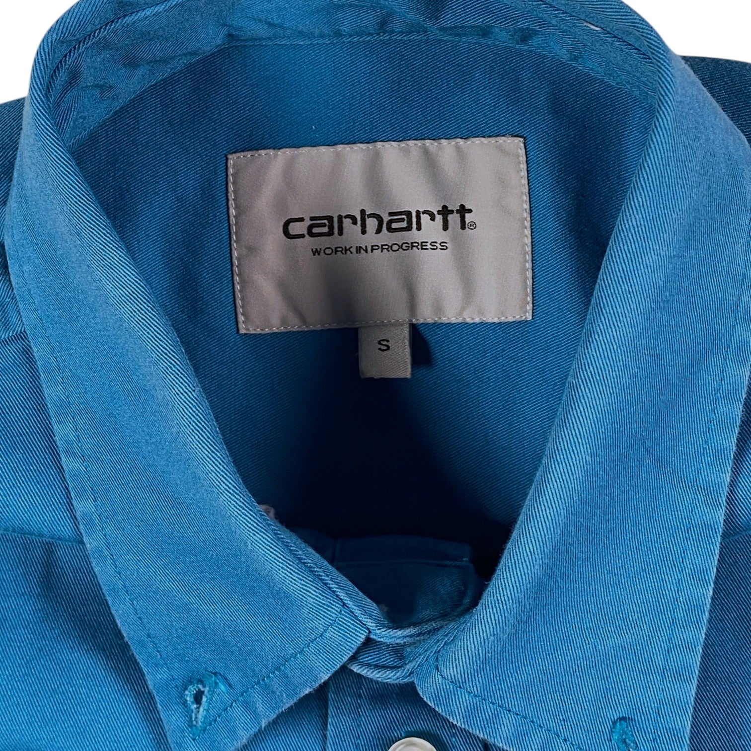 Digg It Thrift & Vintage Carhartt WIP vibrant cyan blue long sleeve shirt with size small neck label