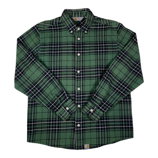 Digg It Thrift & Vintage Carhartt forest green plaid flannel long sleeve shirt with button-down collar, size medium