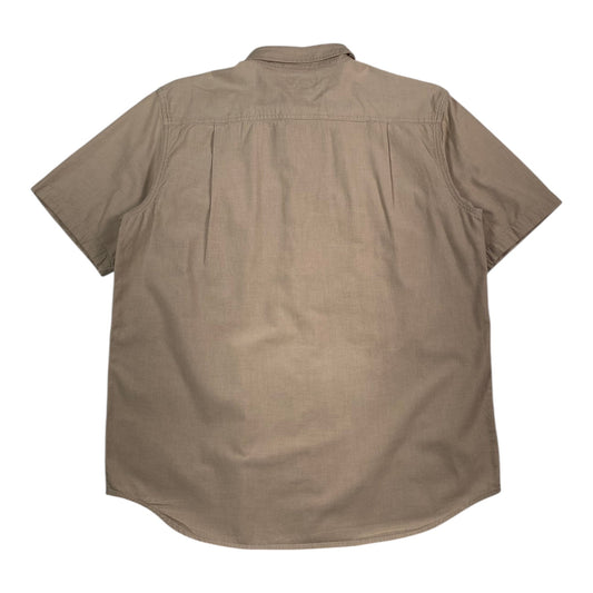 Back view of a Digg It Thrift & Vintage Carhartt khaki short sleeve canvas work shirt in size large.
