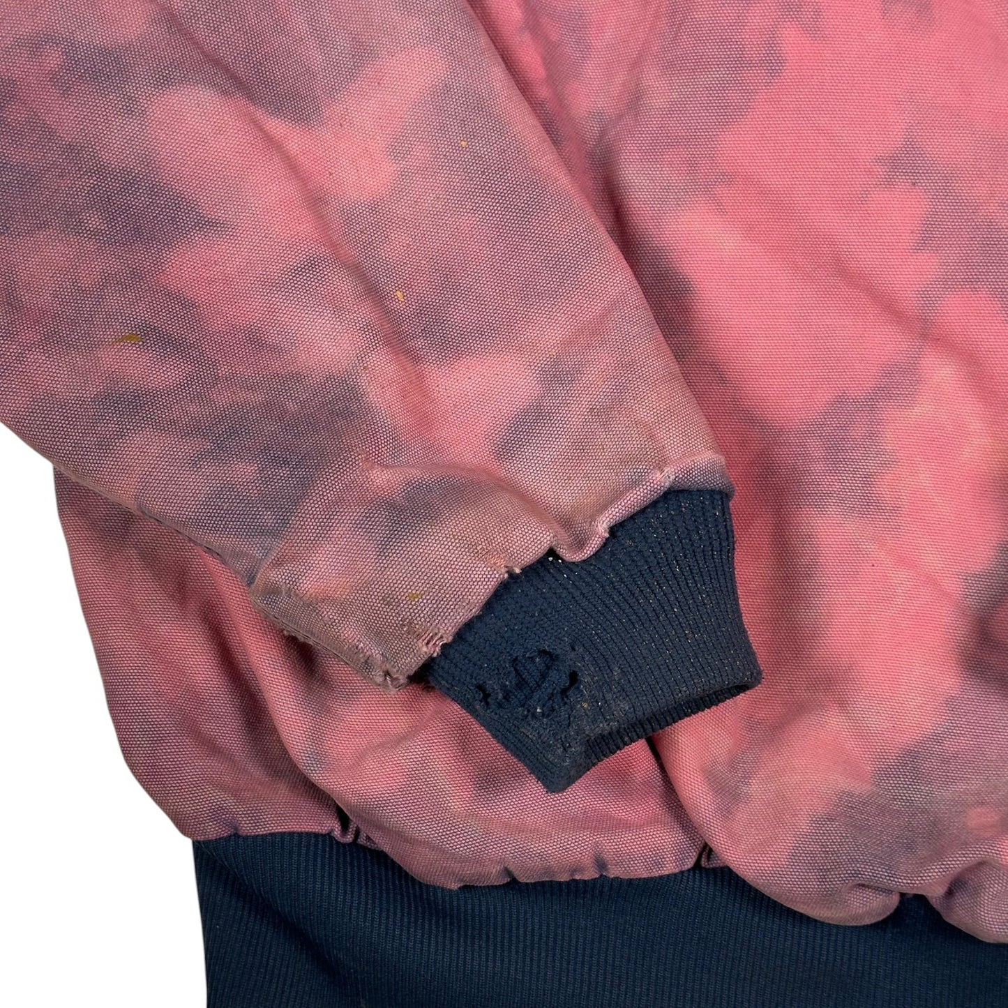Digg It Thrift & Vintage Carhartt pink acid wash duck canvas active jacket sleeve with navy ribbed cuff