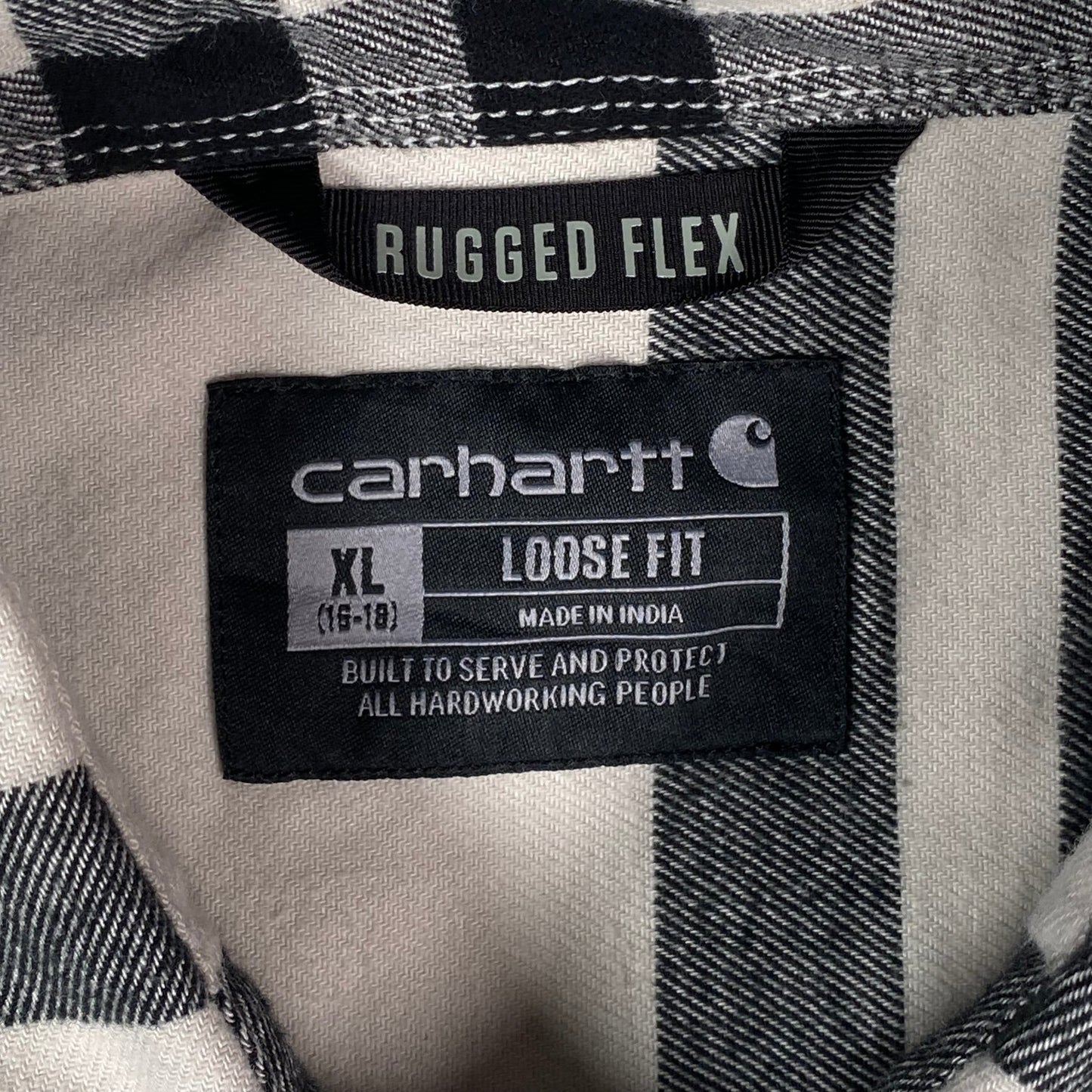 Digg It Thrift & Vintage Carhartt Rugged Flex white and black plaid flannel shirt with loose fit XL label