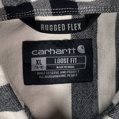 Digg It Thrift & Vintage Carhartt Rugged Flex white and black plaid flannel shirt with loose fit XL label