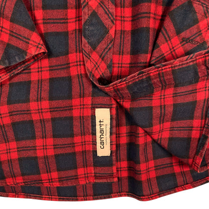 Digg It Thrift & Vintage Carhartt WIP red and navy plaid flannel long sleeve shirt with front brand label
