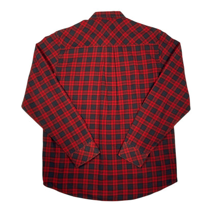 Back view of a Digg It Thrift & Vintage Carhartt WIP red and navy plaid flannel long sleeve shirt, size Medium.